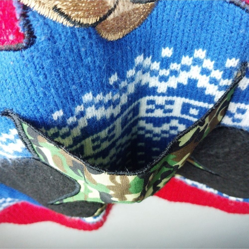 Reindeer Ugly Christmas Sweater With Camouflage Drink Pouch Holder Size XL - Picture 4 of 7